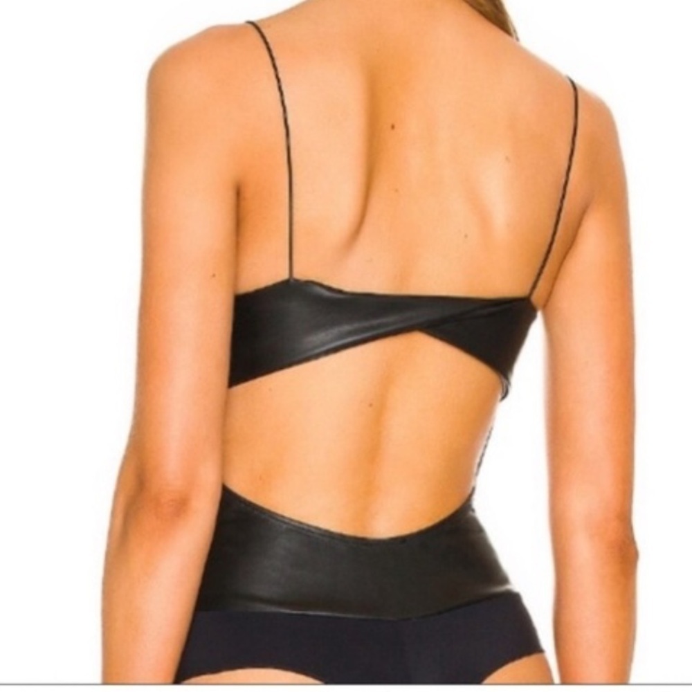 Alix NYC Horst Faux Black Leather Cami Bodysuit | L - Picture 2 of 7